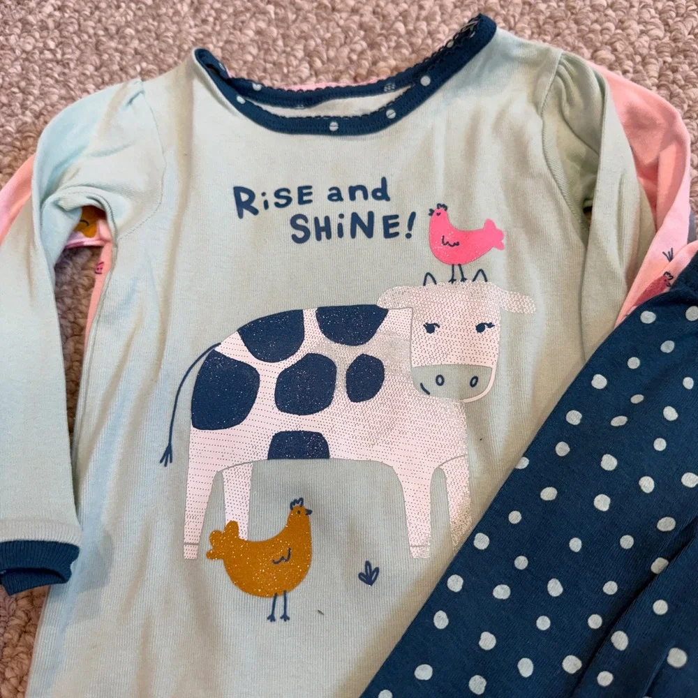 Carters Baby Girls 4pc Pajama Set‎ Farm Cow Pig Size 12 Months NWT